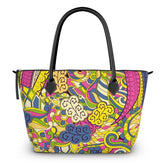 Suki Zip Top Large Satin Day Tote Bag - Abstract Paisley Print Psychedelic Retro Pink Yellow Kaleidoscopic Wild Multicolor Tote Handbag